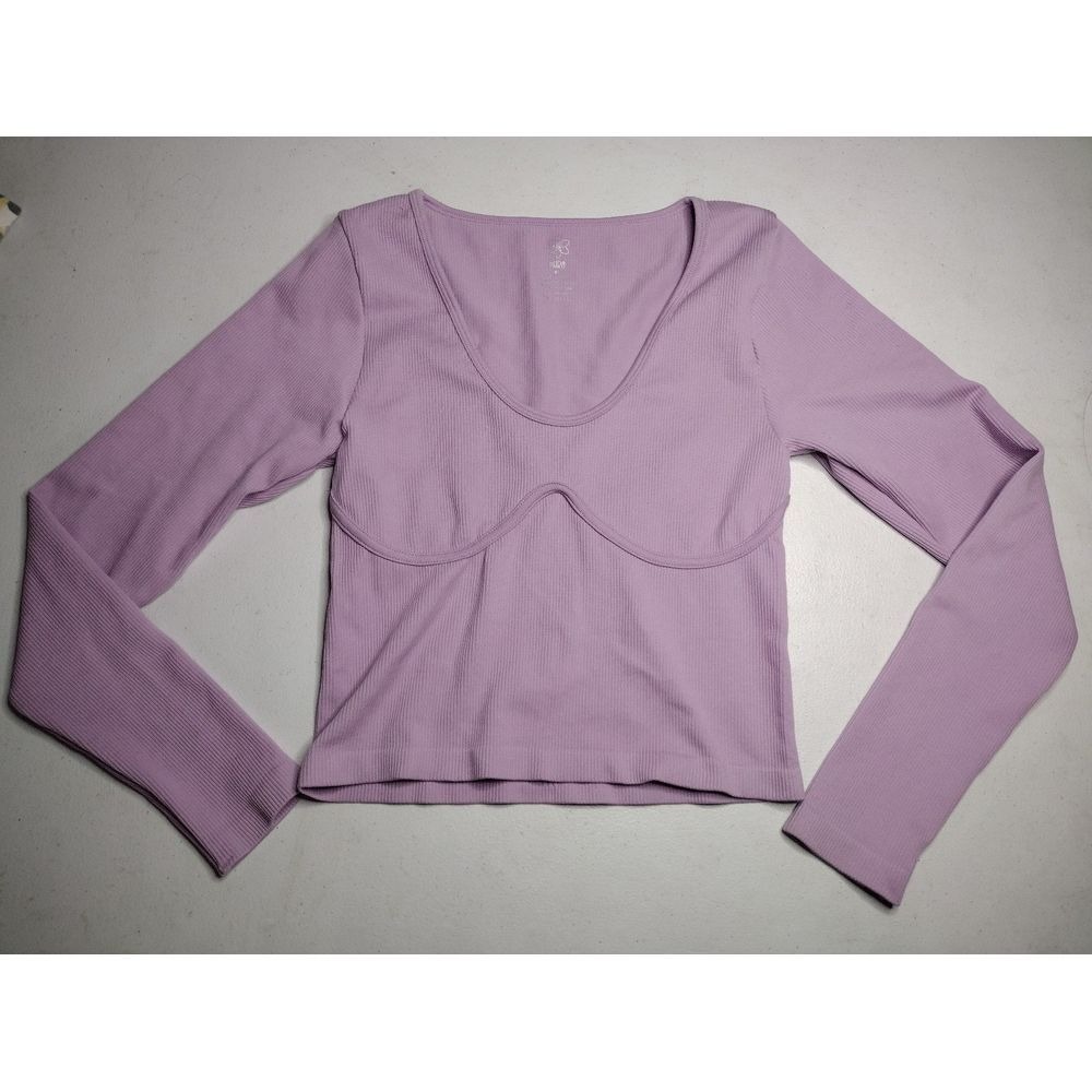 Aura Lilac Ribbed Bustier‎ Crop Top Long Sleeve Women's M L